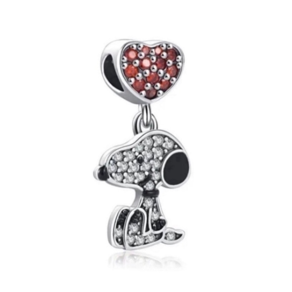 Snoopy silver charm crystals heart rhinestones diamonds necklace pendant